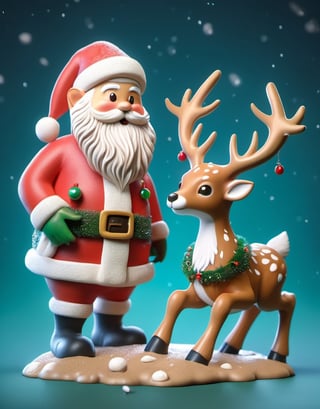 a detailed view photo of a cute Santa Claus and deer made of Mud glue,simple_night background,hyper detailed, trending on artstation, sharp focus, studio photo,8K,masterpiece,best quality,high resolution,