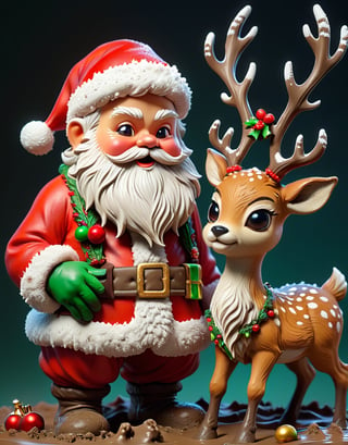 a detailed view photo of a cute Santa Claus and deer made of Mud glue,hyper detailed, trending on artstation, sharp focus, studio photo,8K,masterpiece,best quality,high resolution,