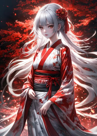 ((Ghost:1.5) wears a kimono stained red with blood),((ultra-fine HDR)),extremely delicated and beautiful,score_9,score_8_up,score_7_up,realistic,hyper realism,translucent_body,silver hair,