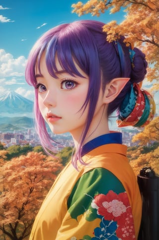 masterpiece,  best quality, Japanese paintings  and anime hybrid art, 
, eye catching,  vibrant colors, 

intricated, a ultra detailed background  is beautiful autumn landscape  in the style of  Japanese traditional painting, 

beautiful detailed anime, a  hyperrealistic cute degnified 12 yo decora chan gnome girl with mixed color hair and pointy elf ears sitting ,  
(anime-inspired charming character in mixed style of  Takeuchi Naoko  | Rumiko Takahashi | Japanese anime subculture | pixv), 


cute , adorable,  detailed expressive eyes, 
pefect 5 fingers,  side view,  close up, 


perfect composition, 
epic, , beautiful details , never before, best quality, 2d, 
, saturated, cell shading,  32K, 

