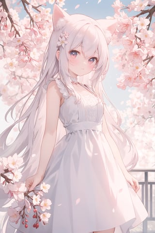  The image features a beautiful anime girl dressed in a flowing white and red dress, standing amidst a flurry of red cherry blossoms. The contrast between her white dress and the red flowers creates a striking visual effect. The lighting in the image is well-balanced, casting a warm glow on the girl and the surrounding flowers. The colors are vibrant and vivid, with the red cherry blossoms standing out against the white sky. The overall style of the image is dreamy and romantic, perfect for a piece of anime artwork. The quality of the image is excellent, with clear details and sharp focus. The girl's dress and the flowers are well-defined, and the background is evenly lit, without any harsh shadows or glare. From a technical standpoint, the image is well-composed, with the girl standing in the center of the frame, surrounded by the blossoms. The use of negative space in the background helps to draw the viewer's attention to the girl and the flowers. The cherry blossoms, often associated with transience and beauty, further reinforce this theme. The girl, lost in her thoughts, seems to be contemplating the fleeting nature of beauty and the passage of time. Overall, this is an impressive image that showcases the photographer's skill in capturing the essence of a scene, as well as their ability to create a compelling narrative through their art.catgirl,loli