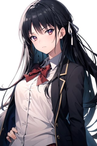 //Quality,
masterpiece, best quality
,//Character,
1girl, solo
,//Fashion,
,//Background,
white_background, simple_background
,//Others,
,Suzune Horikita, school_uniform