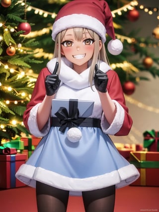 //Quality,
masterpiece, 8k, 8k UHD, best quality, ultra detailed, 
//Character,
cowboy_shot, looking_at_viewer, grin,
//Fashion,
santa_costume, 
//Background,
winter, indoors,
//Others,
(christmas gift)