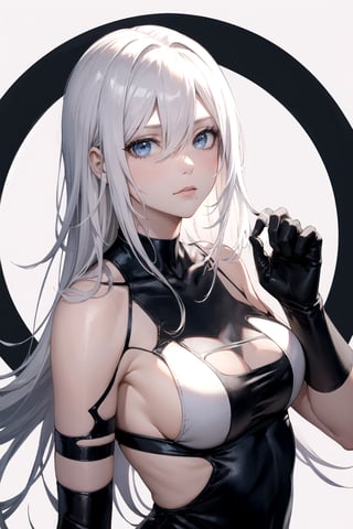 //Quality,
masterpiece, best quality
,//Character,
1girl, solo
,//Fashion,
,//Background,
white_background, simple_background, blank_background
,//Others,
,phSaber, ,a2_nierautomata, gloves, black gloves, elbow gloves, mole, tank top, hair between eyes, white hair, full_body