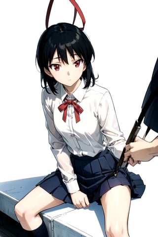 //Quality,
masterpiece, best quality
,//Character,
1girl, solo
,//Fashion, 
,//Background,
white_background
,//Others,
,spread legs, 
,yakumo tsukamoto, short hair, black hair, (red eyes:1.3),BREAK skirt, shirt, long sleeves, bow, ribbon, school uniform, white shirt, pleated skirt, collared shirt, bowtie, red ribbon, neck ribbon, red skirt