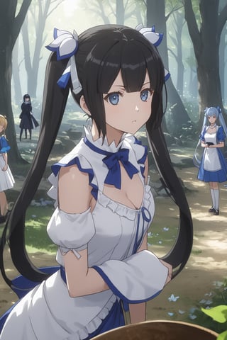 score_9,score_8_up,score_7_up,score_6_up, masterpiece, best quality, highres
,//Character, 
1girl,hestia, black hair, blue eyes,
twin tails/long hair, hair ornament
,//Fashion, 

,//Background, 
,//Others, ,Expressiveh,LOLA_SO6, 
Group of women gathered in a forest clearing, performing a protective ritual, glowing magical circles, determination on their faces