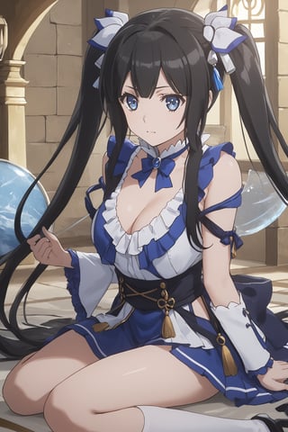 score_9,score_8_up,score_7_up,score_6_up, masterpiece, best quality, highres
,//Character, 
1girl,hestia, black hair, blue eyes,
twin tails/long hair, hair ornament
,//Fashion, 

,//Background, 
,//Others, ,Expressiveh, 
Female mage casting a barrier spell around a small town, magical energy flowing from her hands, townspeople watching in awe