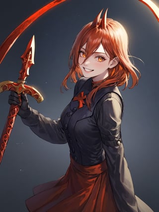 //Quality,
photo r3al, detailmaster2, masterpiece, photorealistic, 8k, 8k UHD, best quality, ultra realistic, ultra detailed, hyperdetailed photography, real photo
,//Character,
1girl, solo
,//Fashion,
,//Background,
,//Others,
,powerdef, sharp teeth, grin, holding scythe, red scythe, cross-shaped pupils