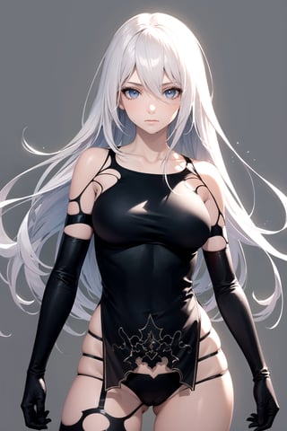 //Quality,
masterpiece, best quality
,//Character,
1girl, solo
,//Fashion,
,//Background,
white_background, simple_background, blank_background
,//Others,
,phSaber, ,a2_nierautomata, gloves, black gloves, elbow gloves, mole, tank top, hair between eyes