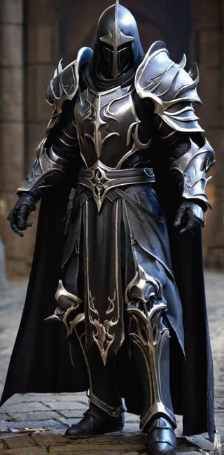 best quality, masterpiece, high res, black rider, black knight, {{malthael}},{{weapon is twin sickle}}, black leather robe, faceless male