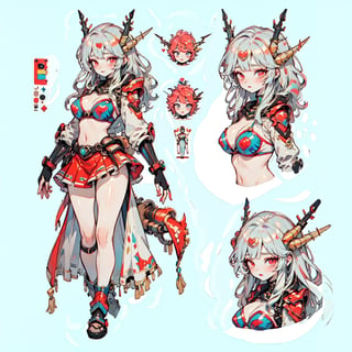 anime, front and rear design, custom character,  character design, full body, big boobies, big breast, (CharacterSheet:1), design(masterpiece, top quality, best quality, official art, beautiful and aesthetic:1.2 ), (1girl), extreme detailed, (fractal art:1.3), highest detailed, 1 girl, YAMATO,  medieval armor,  female armor,  cleavage, heart in eye, huge breasts, miniskirt, bra,mink_\(dragon half),bikini armor, mecha,mecha