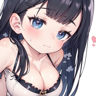 anime,  full body, big boobies, big breast, (masterpiece, best quality, highres:1.1), ultra resolution image, black hair, long hair, blush, (masterpiece, top quality, best quality, beautiful and aesthetic:1.2 ), extreme detailed, highest detailed, 1 girl,  cleavage, heart in eye, huge breasts, pleated-skirt, bra,Sexy Big Breast, horn outfit, Sheep's horn outfit, white background, in white space,YAMATO