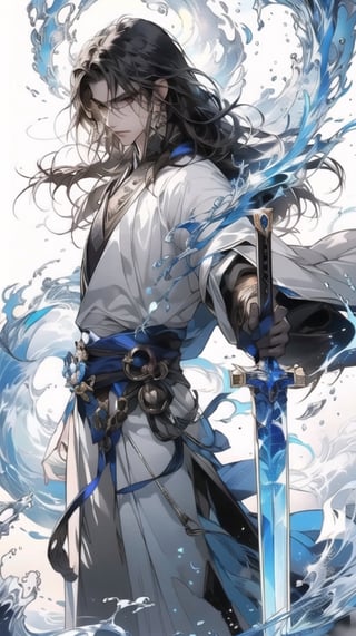 (extreamly delicate and beautiful:1.2), 8K, (tmasterpiece, best:1.0), , (LONG_silver_HAIR_MALE:1.5), Upper body body, a long_haired male, cool and seductive, evil_gaze, wears white hanfu, and intricate detailing, and intricate detailing, finely eye and detailed face, Perfect eyes, Equal eyes, Fantastic lights and shadows、white room background、 Uses backlight and rim light