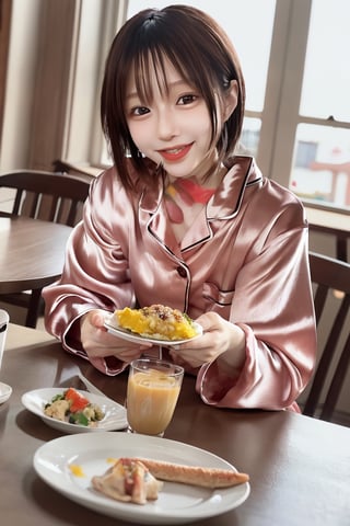 A young Japanese woman wearing silk pajamas is eating breakfast in a bright dining room bathed in the morning sun. Her face lights up as she turns towards me with a smile and greets me in the morning.
mikas