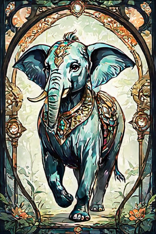 Create an image of a mascot that draws inspiration from a biomechanical elephant, featuring a fusion of organic and metallic components, emit mesmerizing fractal designs. Bright background, Elegant, sophisticated, intricate line work, ornate details, muted color scheme. Art and mathematics fusion, hyper detailed, trending at artstation, sharp focus, studio photography, intricate detail, highly detailed, centered, perfect symmetrical, plain design,tshirt design,8k,high_resolution,ZilleAI,Land Of Boo