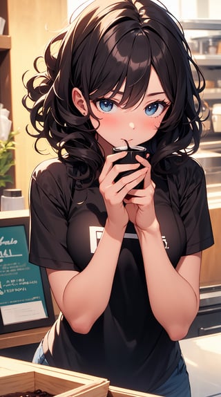 (masterpiece, best quality), Black Girl, Curly hair, Barista, 