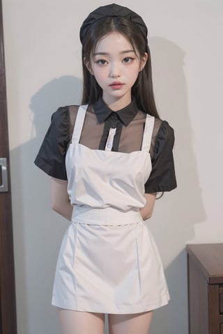 1girl,maid_uniform, pouting,jwy1,((see-through)),sleepy eyes,  ((hands behind back))