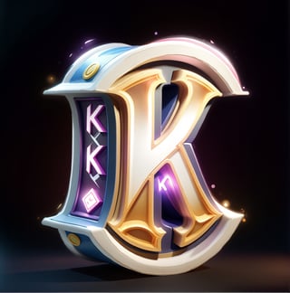 (The main body is a capital letter K:2)r,magic, game icon style ,hight quality, blank background,pov,3d style,cute,3d
