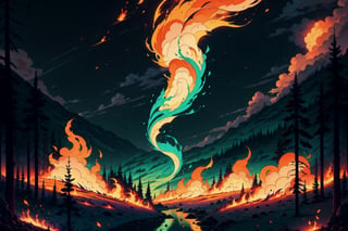 Windswept fire sweeping across a forest, neon green fire

tshee00d