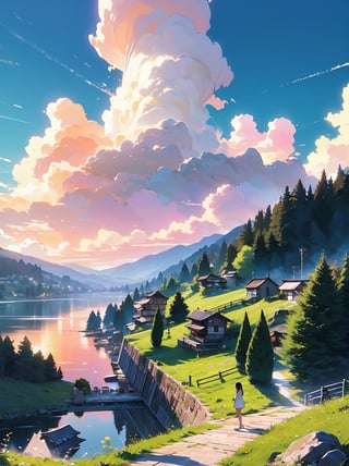 Beautiful pastel background wallpaper, blue sky, grindelwald, switzerland, interlaken, mountain, vivid, magnificent view, lungern, clouds, sunshine, hot summer, crossing, detailed trees, green grass, hot_pants, detailed background, 8k, details, ultra realistic, pastelbg, breakdomain, (yumi,1girl, 19years old korean girl, standing on a stepstones in a yellow one-piece mini dress, white dress, white pencil_skirt),Big breast, closeup, detailed face, 