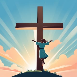 arafed image of a man on a cross with a sky background, a picture by Bernard Meninsky, shutterstock, unilalianism, jesus on the cross, jesus on cross, jesus christ on the cross, crucifixion, crucifix, shadow of the cross, jesus christ, the lord and savior, crucifixion of conor mcgregor, cross, holy,cute cartoon ,Flat vector art,Drawing of a little girl 