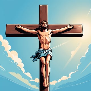 arafed image of a man on a cross with a sky background, a picture by Bernard Meninsky, shutterstock, unilalianism, jesus on the cross, jesus on cross, jesus christ on the cross, crucifixion, crucifix, shadow of the cross, jesus christ, the lord and savior, crucifixion of conor mcgregor, cross, holy,cute cartoon ,Flat vector art,Drawing of a little girl 