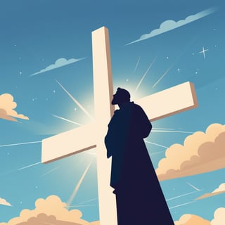 arafed image of a man on a cross with a sky background, a picture by Bernard Meninsky, shutterstock, unilalianism, jesus on the cross, jesus on cross, jesus christ on the cross, crucifixion, crucifix, shadow of the cross, jesus christ, the lord and savior, crucifixion of conor mcgregor, cross, holy,cute cartoon ,Flat vector art,Drawing of a little girl 