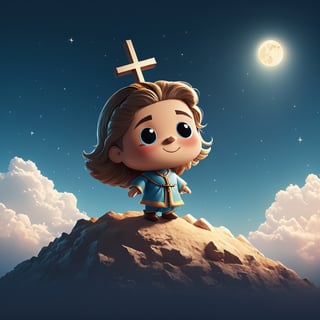 arafed image of a man on a cross with a sky background, a picture by Bernard Meninsky, shutterstock, unilalianism, jesus on the cross, jesus on cross, jesus christ on the cross, crucifixion, crucifix, shadow of the cross, jesus christ, the lord and savior, crucifixion of conor mcgregor, cross, holy,cute cartoon ,Flat vector art,Drawing of a little girl ,moonster