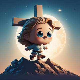 arafed image of a man on a cross with a sky background, a picture by Bernard Meninsky, shutterstock, unilalianism, jesus on the cross, jesus on cross, jesus christ on the cross, crucifixion, crucifix, shadow of the cross, jesus christ, the lord and savior, crucifixion of conor mcgregor, cross, holy,cute cartoon ,Flat vector art,Drawing of a little girl ,moonster