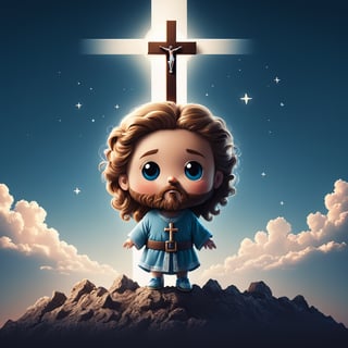 arafed image of a man on a cross with a sky background, a picture by Bernard Meninsky, shutterstock, unilalianism, jesus on the cross, jesus on cross, jesus christ on the cross, crucifixion, crucifix, shadow of the cross, jesus christ, the lord and savior, crucifixion of conor mcgregor, cross, holy,cute cartoon ,Flat vector art,Drawing of a little girl ,moonster