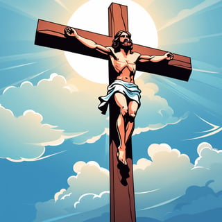 arafed image of a man on a cross with a sky background, a picture by Bernard Meninsky, shutterstock, unilalianism, jesus on the cross, jesus on cross, jesus christ on the cross, crucifixion, crucifix, shadow of the cross, jesus christ, the lord and savior, crucifixion of conor mcgregor, cross, holy,cute cartoon ,Flat vector art,Drawing of a little girl 