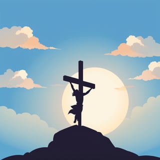 arafed image of a man on a cross with a sky background, a picture by Bernard Meninsky, shutterstock, unilalianism, jesus on the cross, jesus on cross, jesus christ on the cross, crucifixion, crucifix, shadow of the cross, jesus christ, the lord and savior, crucifixion of conor mcgregor, cross, holy,cute cartoon ,Flat vector art,Drawing of a little girl 