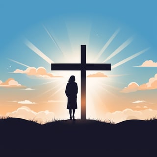 arafed image of a man on a cross with a sky background, a picture by Bernard Meninsky, shutterstock, unilalianism, jesus on the cross, jesus on cross, jesus christ on the cross, crucifixion, crucifix, shadow of the cross, jesus christ, the lord and savior, crucifixion of conor mcgregor, cross, holy,cute cartoon ,Flat vector art,Drawing of a little girl 