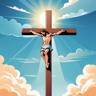 arafed image of a man on a cross with a sky background, a picture by Bernard Meninsky, shutterstock, unilalianism, jesus on the cross, jesus on cross, jesus christ on the cross, crucifixion, crucifix, shadow of the cross, jesus christ, the lord and savior, crucifixion of conor mcgregor, cross, holy,cute cartoon ,Flat vector art,Drawing of a little girl 