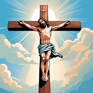 arafed image of a man on a cross with a sky background, a picture by Bernard Meninsky, shutterstock, unilalianism, jesus on the cross, jesus on cross, jesus christ on the cross, crucifixion, crucifix, shadow of the cross, jesus christ, the lord and savior, crucifixion of conor mcgregor, cross, holy,cute cartoon ,Flat vector art,Drawing of a little girl 