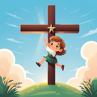 arafed image of a man on a cross with a sky background, a picture by Bernard Meninsky, shutterstock, unilalianism, jesus on the cross, jesus on cross, jesus christ on the cross, crucifixion, crucifix, shadow of the cross, jesus christ, the lord and savior, crucifixion of conor mcgregor, cross, holy,cute cartoon ,Flat vector art,Drawing of a little girl 