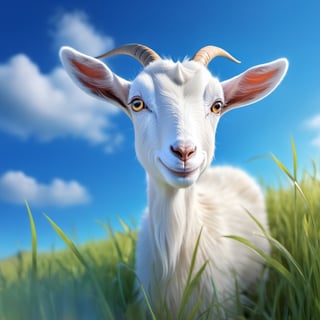 skinny goat on blue sky grass, digital rendering, by Goro Fujita, Shutterstock, super cute, stock photo, NYFlowerGirl, Xxmix_Catecat, sticker, F41Arm0rXL,Leonardo Style