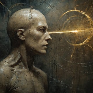 Modern art style on the theme of "1997 film Event Horizon" in the style of Stefan Gesell, golden ratio, horrible scene, fear, death, Movie Still, abstract, Magical Fantasy style