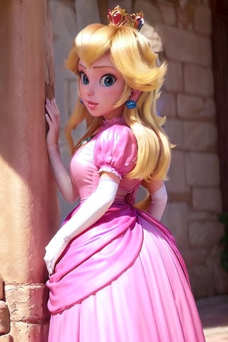 1girl, low(masterpiece:1.3), (high quality:1.3), (high detailed:1.3), 4k, photorealistic, ultradetailed body, 1 beautifull young princess peach Sitting on a great throne, long blonde hair, braids, (large neckline:1.4), dress and (short pink skirt:1.5) whit white panties, ((large breasts and big ass)), cowboy shot, white skin,princess_peach,Peach_SMPis
