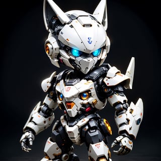 Masterpiece, 4K, ultra detailed, ((solo)), chibi style, anime style, knight
 Mecha, (MASK), (metal), dark color mecha, (fight poes), (full body), solid background, detail, ,close viewer,ROBOT,