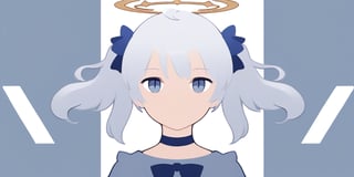 score_9, score_8_up, score_7_up, Minimalstyle, 1girl, angel, white hair, long curly hair, (two side up), blue eyes, two blue bows on head, (Double golden halo on her head), choker, angel wings on back, ahoge ,simple, faceless female, beautiful, extremely detailed, vector, headshot,falling sakura,minimalstyle,score_6_up,aesthetic