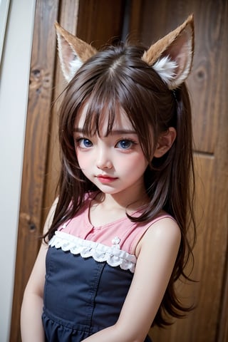 cute little girl, blue eye, cute ear, pink dress