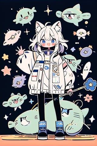  a chibi girl's cosmic adventures! Here's a suggestion for one of the panels in the comic:

Panel Description:

In this panel, our chibi space explorer, with her big, sparkling eyes filled with wonder, is seen floating playfully in the zero-gravity of space. Her attire is a specially designed cosmic suit adorned with whimsical space-themed patterns, making her look even more adorable. She clutches a small, friendly space creature in her arms, resembling a glowing celestial jellyfish with a cute smile.

Surrounding them is a mesmerizing cosmic backdrop, featuring vibrant galaxies, sparkling stars, and colorful nebulae. They float among a field of radiant cosmic dust, giving the scene a magical, ethereal quality.

This panel captures the playful and inquisitive spirit of our chibi space explorer as she forms a delightful connection with the friendly space creature in the vastness of the cosmos.,yaemikodef,Pixel_Art,wrenchfaeflare