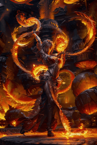 masterpiece,  top quality,  best quality,  official art,  beautiful and aesthetic:1.2),  (1girl:1.2), fire fairy, nsfw,vcute,  light eyes,   beautiful face, flaming fireball, circling fire, ((Transparent heavenly plumage)),extreme detailed, (abstract:1.4,  fractal art:1.3), (shain gold hair:1.1),  fate \(series\),  colorful, highest detailed, lightning, Swirling lava, flying flames,ability to manipulate fire, (splash_art:1.2),  jewelry:1.4,  silver wear, scenery,  ink  ,pyromancer,colorful_girl_v2