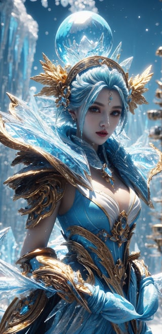 (masterpiece,  top quality,  best quality,  official art,  beautiful and aesthetic:1.2),  (1girl:1.2), ice fairy, cute,  light eyes,   beautiful face, ((Transparent heavenly plumage)),extreme detailed, (abstract:1.4,  fractal art:1.3), (shain gold hair:1.1),  fate \(series\),  colorful, highest detailed, blizzard, ice ball storm, lightning, Swirling frozen, flying ice orbs,ability to manipulate ice, (splash_art:1.2),  jewelry:1.4,  silver wear, scenery,  ink, icemancer, colorful_girl_v2,ice_sculpture,DonMPl4sm4T3chXL 