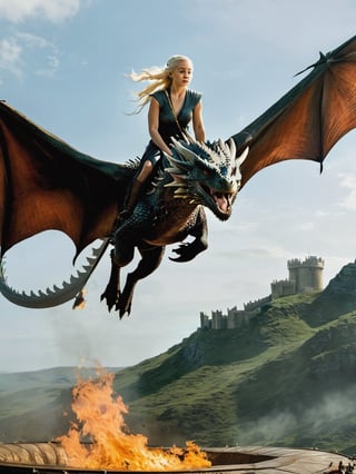 Daenerys flies on her dragon,Game of Thrones