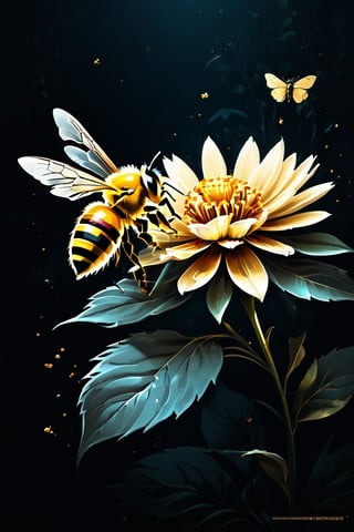 A bee and a flower in close proximity, drawn in the style of Pascal Blanche and Rutkowski on ArtStation, sharp emphasis on insects and flowers, executed as a hyper-realistic painting, filled with concept, sharp focus,
The style of Raphael, Caravaggio, Coby Whitmore, Titian, Leonardo da Vinci,