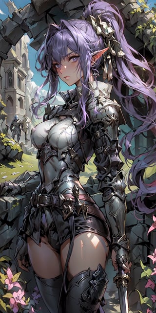 armor, knight, rogue, paladin, warrior, berserker, ranger, cleric, musketeer, valkyrie, 1girl, violet blowing in the wind hair, paladin, armor, light, shadow, valley, landscape,nsfw