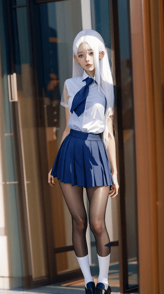 1girl, school uniform, pouting,jwy1,((see-through)),((white_hair))