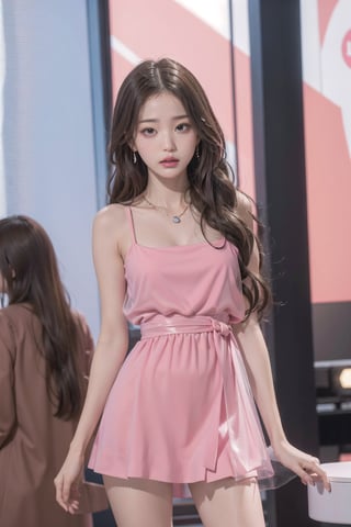 1girl,pink dress, pouting,jwy1,((see-through)),sleepy eyes